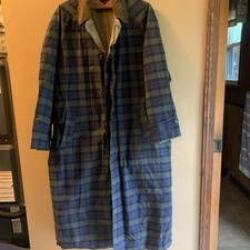 VTG Polo Ralph Lauren Men's Trench Coat Made in USA Blackwatch Plaid Tartan LG picture