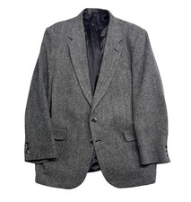 vtg Stanley Blacker 44L Gray Black Herringbone Tweed Blazer Jacket Sport Coat picture
