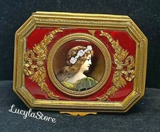 Antique French Bronze Trinket Jewelry Box Lady Portrait Guilloche Enamel signed picture