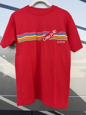 Vintage 80s Velva Sheen Coke is It Austin Texas rainbow striped red tshirt S  picture