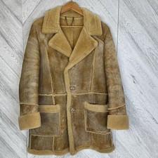 VTG Sheepskin Shearling Coat Mens Medium Marlboro Man Rustic Ranch Yellowstone picture