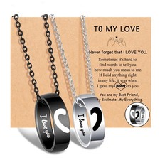 Matching Couple Necklace Rings Set I Love You Promise Gift for Him Her picture