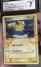 2 FULL SWIRL 🌀 Pikachu 12/17 Pop Series ERROR ✨ Cosmos Holo HEAVY BLEED🩸CGC 7 picture