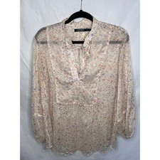 Lauren Ralph Lauren XL Floral Silky Feminine English Garden Peasant Blouse Sheer picture