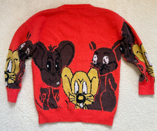 Vintage 80s 90s Cartoon Character All Over Knit Sweater Red Multicolor No Tags picture