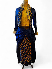 Antique Victorian 1880s–1890s Cobalt Blue Two-Piece Dress – Bodice & Skirt Lace picture