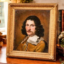 Opulent English Portrait of 18th Century Man Antique Oil Painting Gold Frame picture