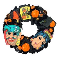 Vintage Halloween Wreath Ben Cooper Masks Rosbro Diecuts Handmade Decor picture