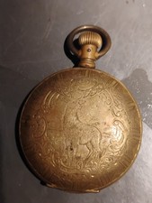 Antique A.W. Co. Waltham Full Hunter Pocket Watch | RUNNING | Stag Relief Case picture