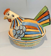 Vintage Mexican Tlaquepaque XL Chicken Casserole Pottery Pot 10.5