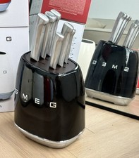 SMEG 7-Pieces Vintage Kitchen Knife Block Set Stainless Steel - Black picture