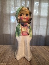 Vintage 1930s Carnival Chalkware Flapper Girl Statue 15” Tommy Boy Plaster... picture