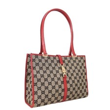 GUCCI Jackie GG Canvas Tote Shoulder Bag Beige Black Red Leather Vintage Japan picture