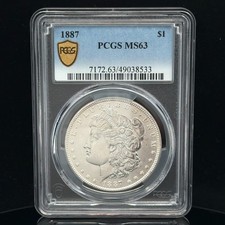 1887 P PCGS MS63 - Silver Morgan Dollar $1 US Coin Gold Shield picture