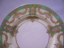 4 LENOX ENCRUSTED RAISED GOLD BEADED DECO GREEN DINNER PLATES 1830 10 1/2