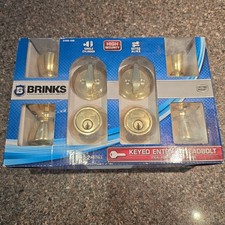 2 NEW Brinks Keyed Entry Door Set Tulip Knob & Deadbolt 2105-105 Polished Brass picture