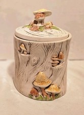 Vintage TREASURE CRAFT 1970s Mushroom Tree Stump Toadstool Medium Canister  picture