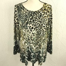 Chicos 2 Travelers Brown Leopard Animal Print Mob Wife Top Size L Long Sleeve picture