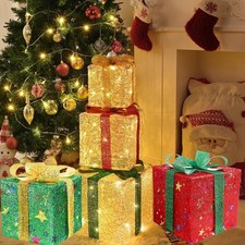 3 Christmas Lighted Gift Boxes 50 LED Light Up Present Box Home Yard Lawn Decor picture