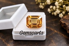 8 Ct Natural Golden Padparadscha Sapphire Emerald Cut Loose Gemstone 10x8x4mm picture