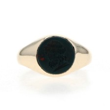 Yellow Gold Bloodstone Edwardian Bearded Man Signet Ring 14k Intaglio Antique picture