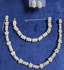 Vintage Signed BOGOFF Rhinestone Jewelry Set Necklace Bracelet Earrings Parue picture