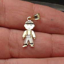 3D CUTE BOY Child Charm Dangling Pendant Real Solid 14K Yellow White Gold picture