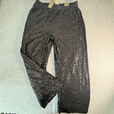 Chico's Black Sequin Wide Leg Pants Elastic Waist Evening Party L picture
