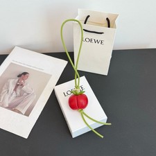 Loewe Tomato Bag Charm Red Genuine Leather Pendant Gold Anagram Hardware New picture