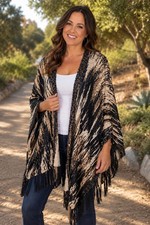 CHICO'S Women's One Size Black Tan Cream Shawl -1998 picture