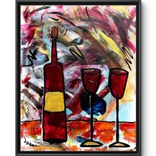 Rutenberg Original 11x14 Abstract Wine Bottle Glasses Painting Signed Canvas picture