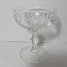 Vintage Etch Floral Leaf Sherbet Dessert Champagne Clear Glass Stemware picture