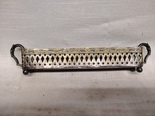 Silver Brass Desktop Pen Holder Footed Basket with Handles marked w/ symbol 5 picture