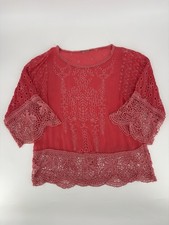 Johnny Was Coral Pink Embroidered Lace Boho Romantic Blouse Top Medium Large picture