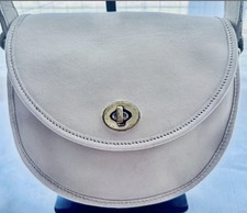 RARE '95 Vintage COACH Watson Bag 9981 Leather Crossbody Saddle Bag - Bone USA picture