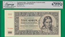 Czechoslovakia 1000 korun 1945, P74s, Legacy Superb New *67* PPQ, Top grade@ebay picture