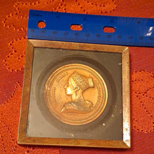 Queen Victoria 1843 Commemorative  Bronzed Medal Framed L.J. Hart Uniface Plaque picture