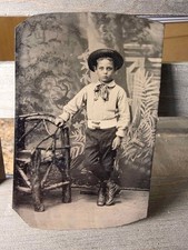 Antique 1870s 1880s Tintype Photo Boy Wide Brim Hat Full Length Victorian picture