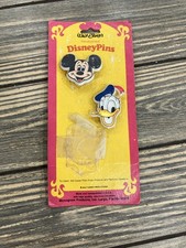 Vintage Walt Disney's Handpainted Mickey Mouse Donald Duck Pin Set on Card USA picture