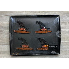 New Black TAHARI Halloween Witch's Hats Beaded Napkin Rings Set Of 4 picture