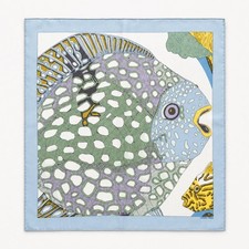 HERMES Petit Carre 40 Grands Fonds Vintage Silk Scarf Fish Design picture