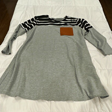 SHEIN Women’s 2XL Plus Gray Black/White Striped Crew Neck Long Sleeve Dress picture