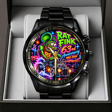 Rat Fink Hot Rod 63rd Anniversary 1963-2026 Black Stainless Steel Watch TN2070 picture