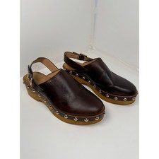 Kelsi Dagger Clogs Womens 8 Brown Leather Studded Wooden Platform Slingback picture