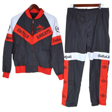 Vintage 80s British Knights Men's Warmup Track Suit Size M Black Red Colorblock picture