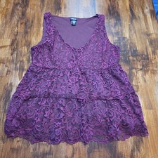 Torrid Plus Size 0 Lavender Purple Lace Tiered Babydoll Tunic Top EUC picture