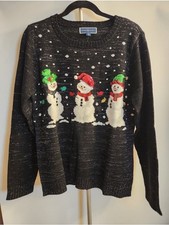 NWT Karen Scott Black Lurex Snowman Whimsy Ugly Christmas Sweater XL picture
