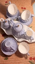 Pukka Home Crown lavander Gold Ceramic Tea Set Teapot Lid Cups Saucers picture