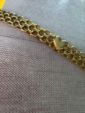14K Solid Yellow Gold Italian Heart Station Bracelet 3.60 grams picture