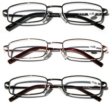 3 Pairs Slim Metal Rectangular Reading Glasses Spring Hinge High Power Reader picture